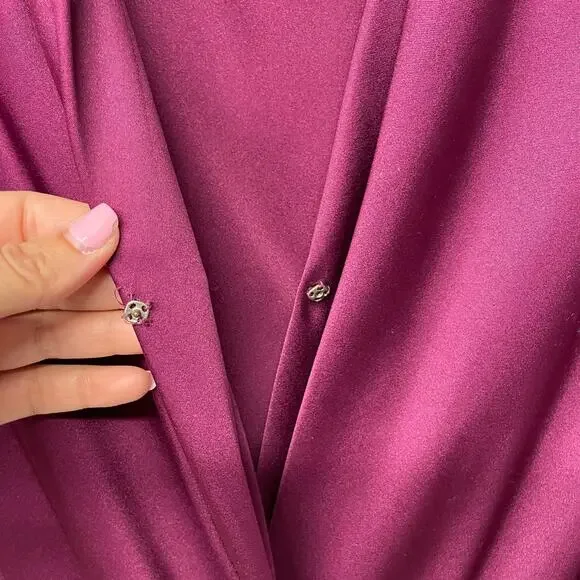 Ayres E. Eysen Vintage Purple Satin Wrap Front Dress VTG Size 6 Long Sleeve MOD - Picture 5 of 11